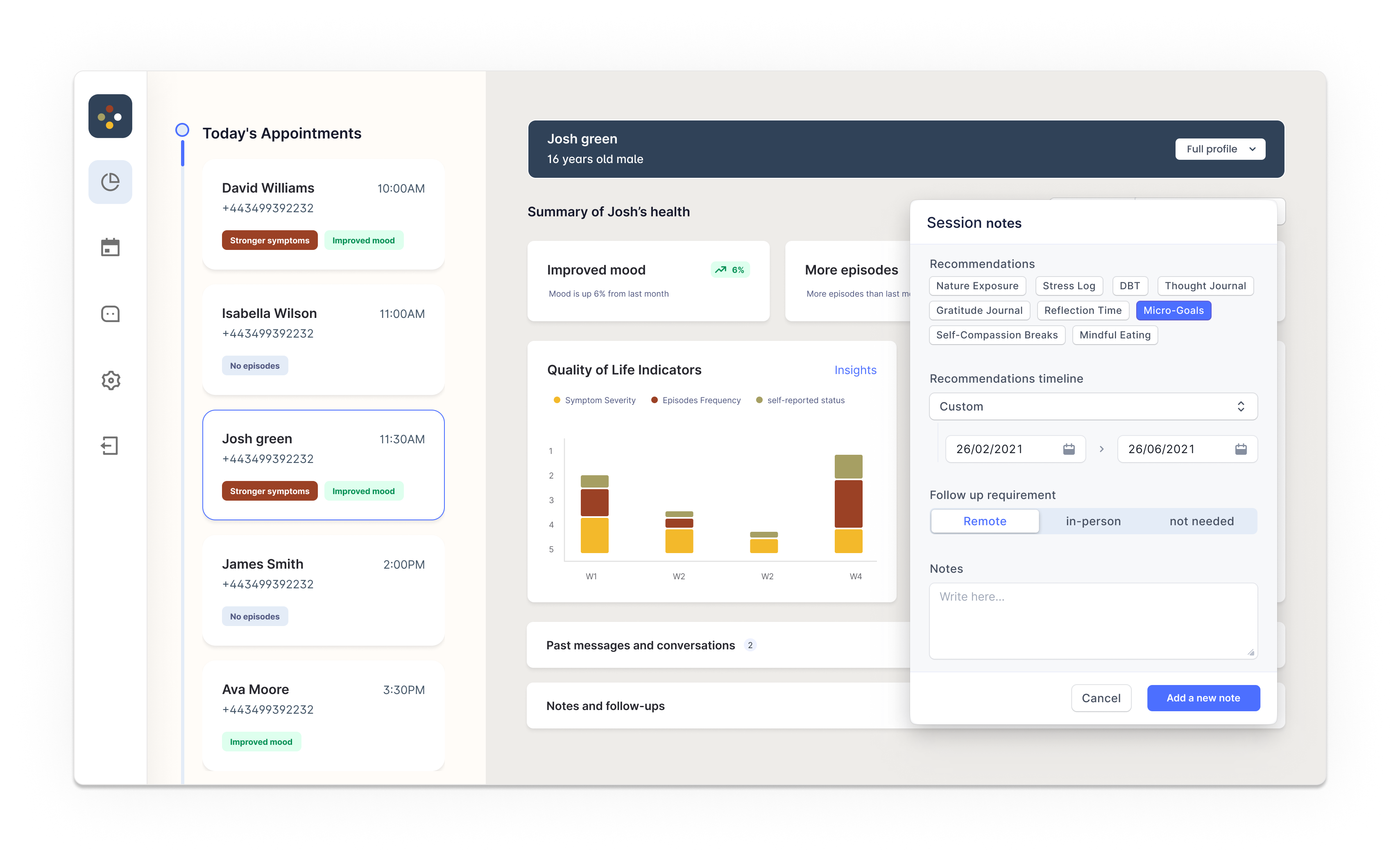 Clinician dashboard: patient overview